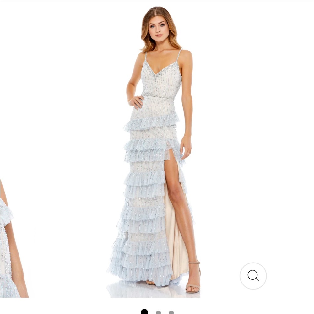 mac duggal embellished ruffle tiered sleeveless gown